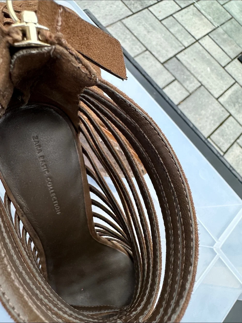 Zara Brown Strappy Cutout Peep-Toe High Heels - Picture 4 of 4